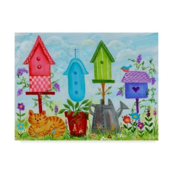 Trademark Fine Art Beverly Johnston 'Birdhouses In Garden' Canvas Art, 14x19 ALI40113-C1419GG